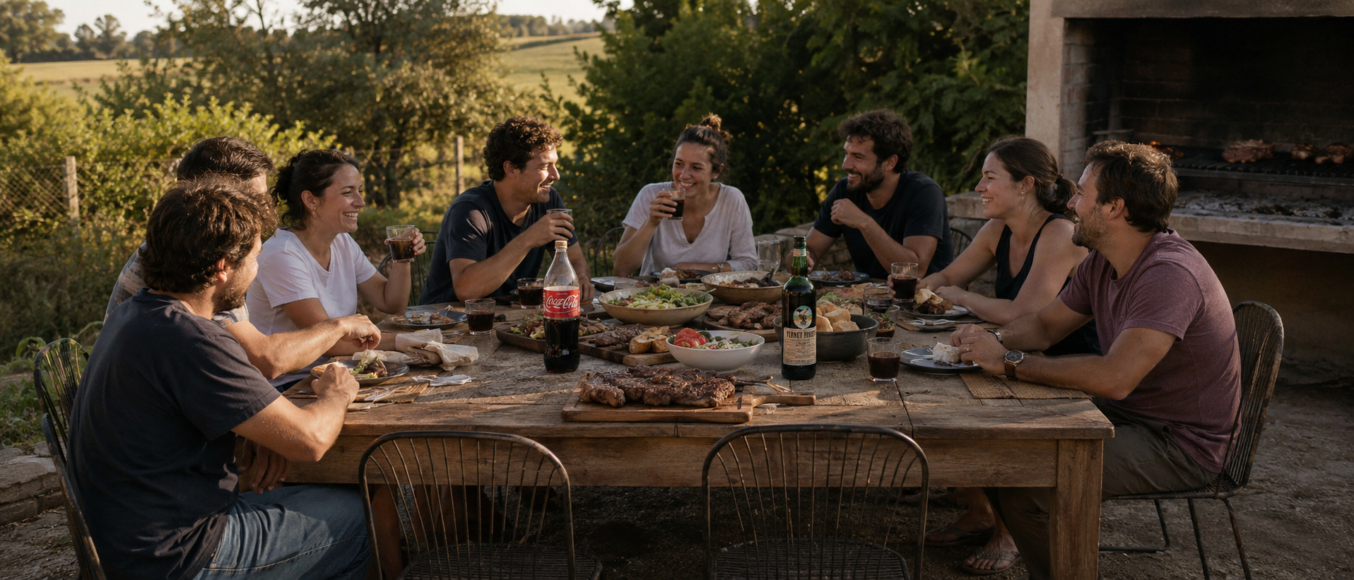 Amigos compartiendo un asado al aire libre