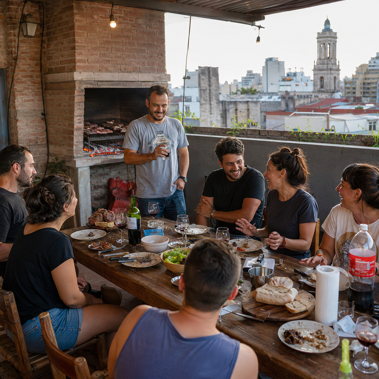 Invitados disfrutando un asado