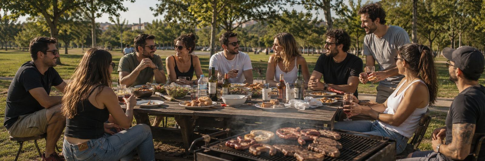 Gente compartiendo un asado